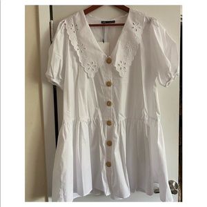 Zara white guipure lace poplin dress
